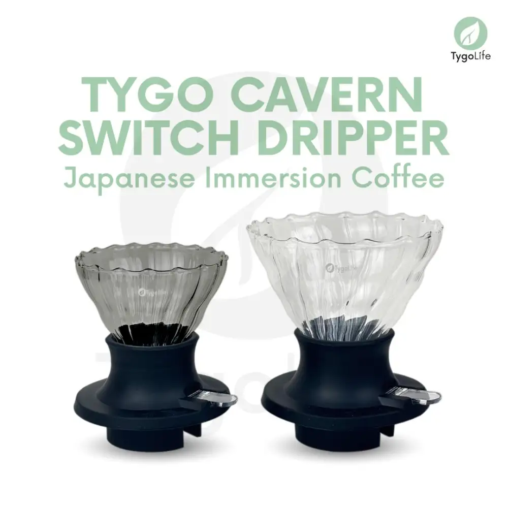 TYGO CAVERN SWITCH DRIPPER IMMERSION POUR OVER COFFEE SMART CLEVER DRIP V60 FILTER GLASS KACA PUSH BUTTON LOCK VALVE HAND PUNCH GRAY MANUAL BREW V01 V02