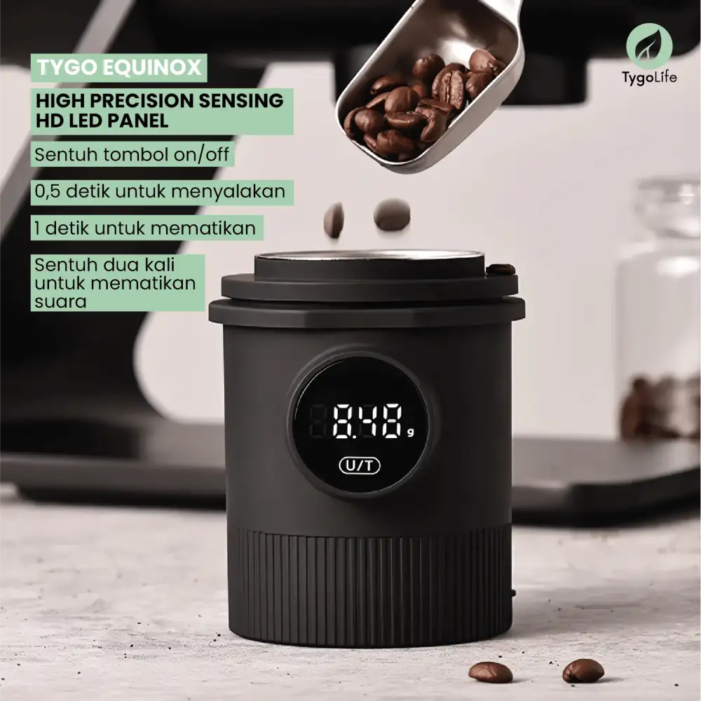 TYGO EQUINOX 2in1 58MM DOSING CUP BIJI KOPI DENGAN BUILT IN TIMBANGAN DIGITAL KAPASITAS 45ML COFFEE BEANS CAPACITY SCALE - Image 2