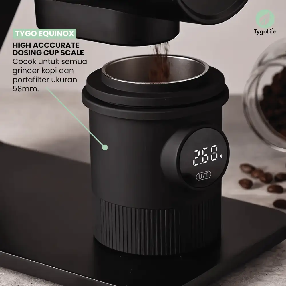 TYGO EQUINOX 2in1 58MM DOSING CUP BIJI KOPI DENGAN BUILT IN TIMBANGAN DIGITAL KAPASITAS 45ML COFFEE BEANS CAPACITY SCALE - Image 3